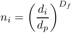 \[ n_i = \left(\frac{d_i}{d_{p}}\right)^{D_f} \]