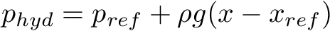 \[ p_{hyd} = p_{ref} + \rho g (x - x_{ref}) \]